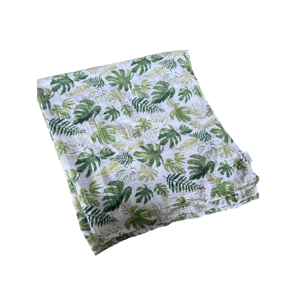 Little Unicorn Cotton Muslin Swaddle Blanket Tropical Green Palm Leaf Print